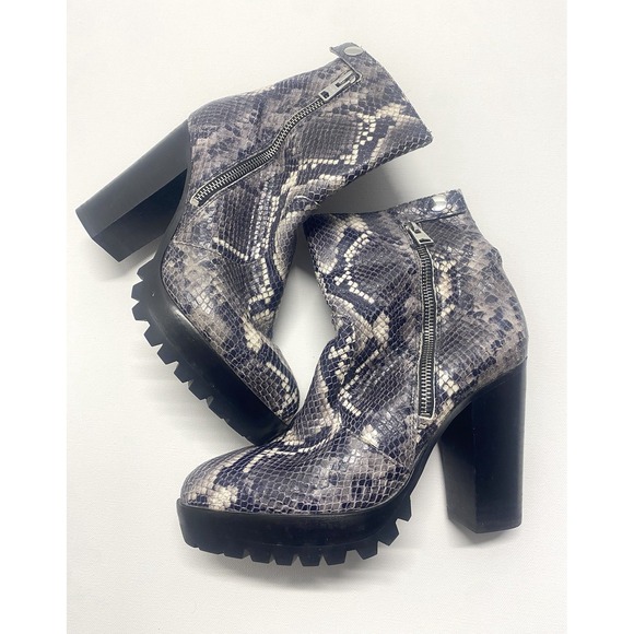 AllSaints Shoes - Allsaints Women's Ana Snake Embossed Lug Sole Boot Chunky Black Gray. Size 7.5
